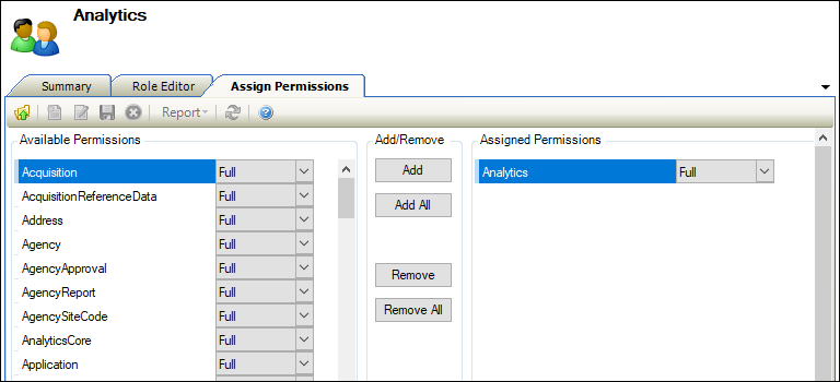 Assign Permissions screen