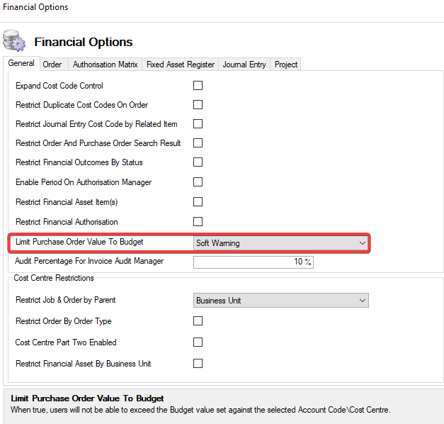 LimitPurchaseOrderValuetoBudgetSoftWarning.