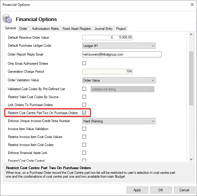 RestrictCostCentrePartTwoPurchaseOrders
