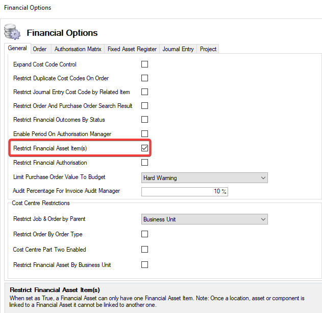 RestrictFinancialAssetItem(s)Setting