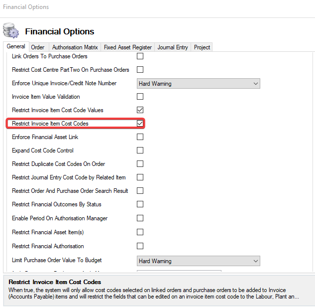 Restrictinvoiceitemcostcodes