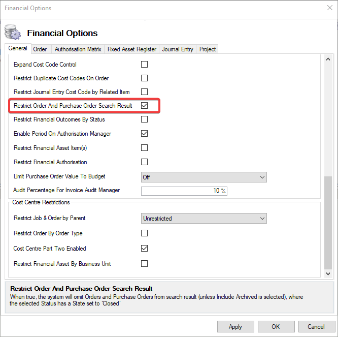 RestrictOrderAndPurchaseOrderSearch