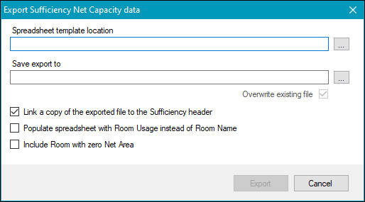 Export Sufficiency Net Capacity data window