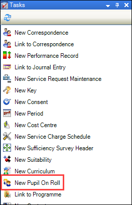 New Pupil On Roll option
