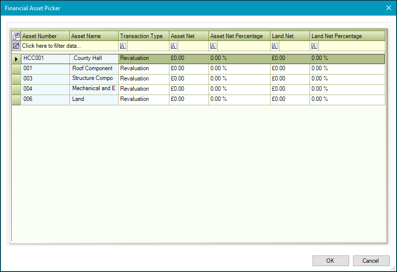 Financial Asset Picker window