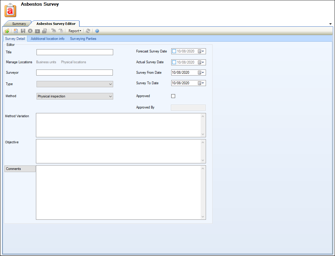 Asbestos Survey Editor tab