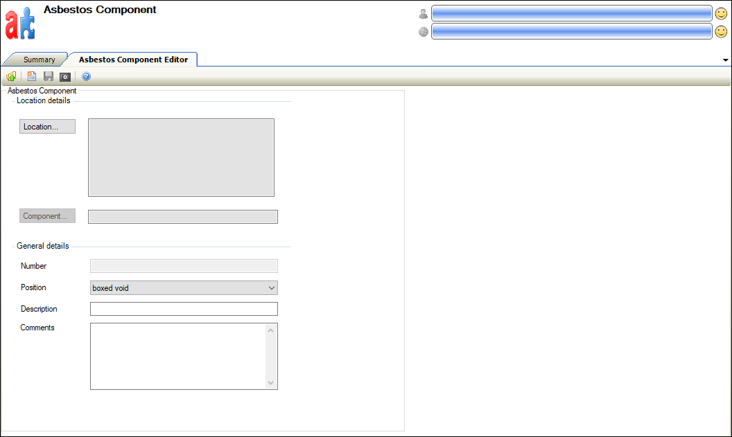 Asbestos Component Editor tab