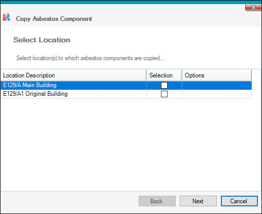 Copy Asbestos Component window