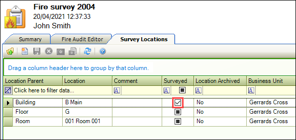 Surveyed location check box