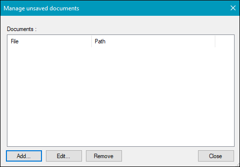 Manage unsaved documents window