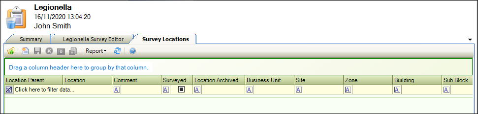 Survey Locations tab