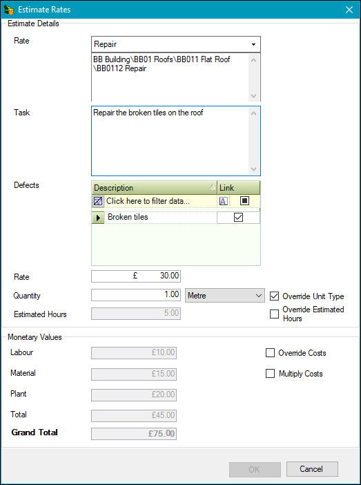 Estimate Rates window