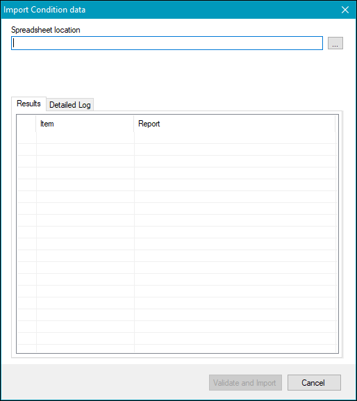 Import Condition data window