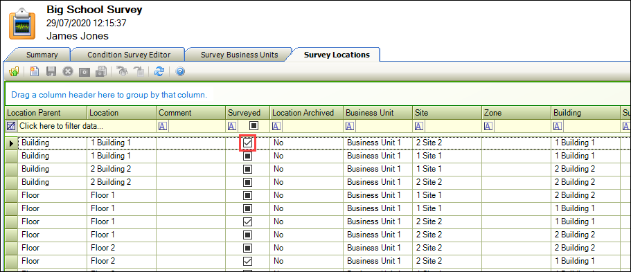 Surveyed location check box