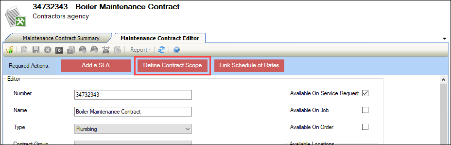 Define Contract Scope button