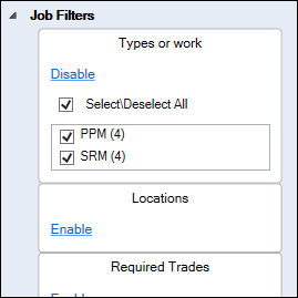 Job Filters panel