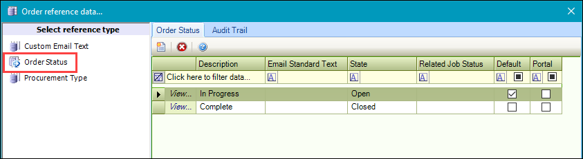 Order Status reference data