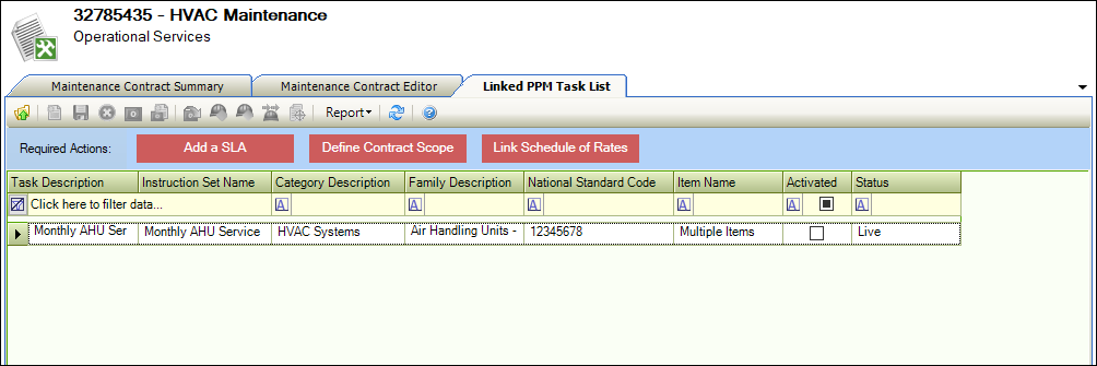 Linked PPM Task screen