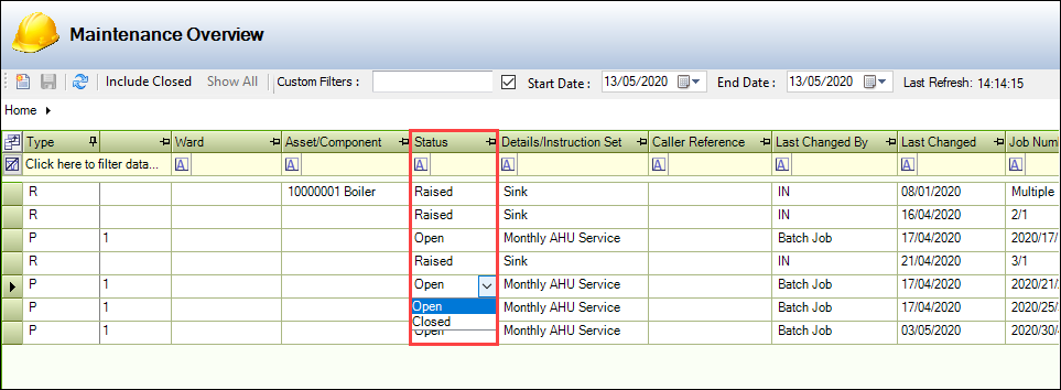 Status drop-down