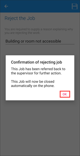 Confirmation of rejecting job window