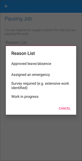 Paused job reason list