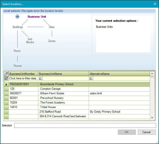 Select Location window