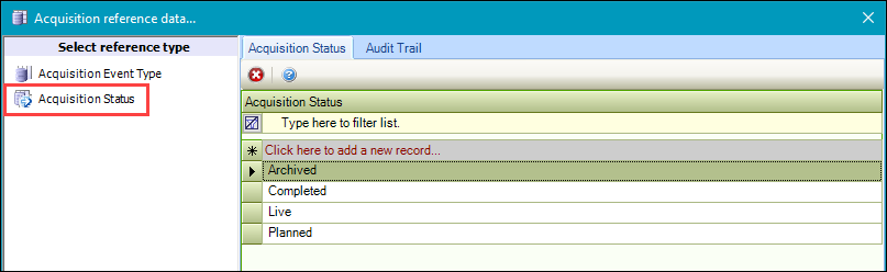 Acquisition Status reference data