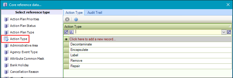 Action Type reference data