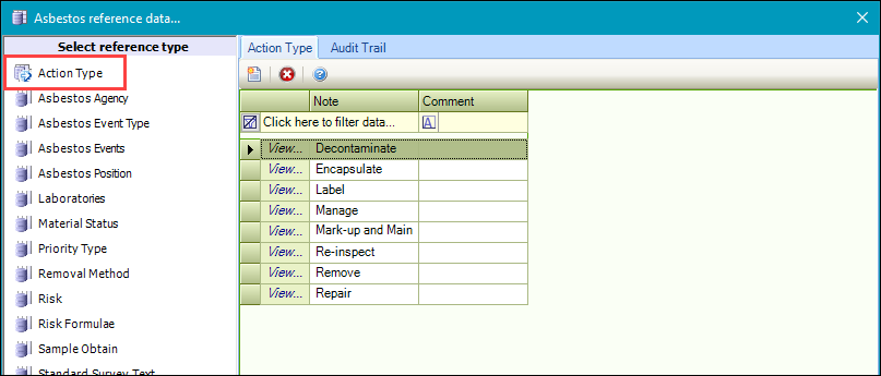 Action Type reference data