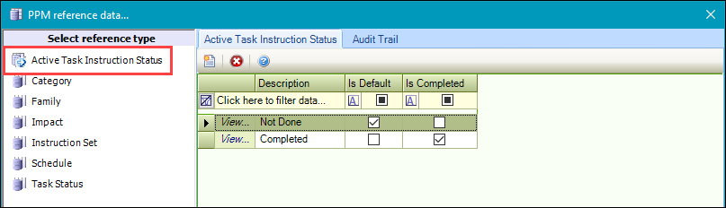 Active Task Instruction Status reference data