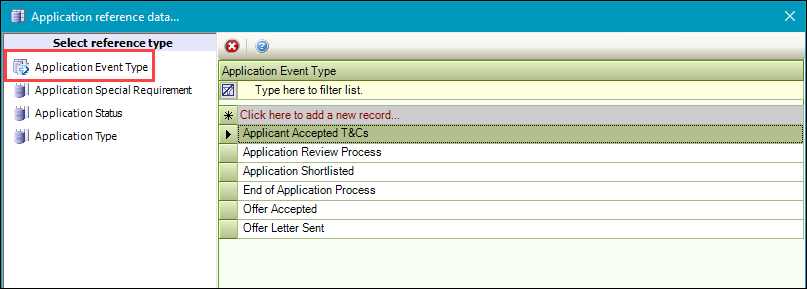 Application Event Type reference data