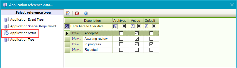 Application Status reference data