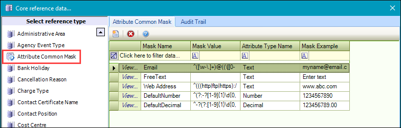 Attribute Common Mask reference data