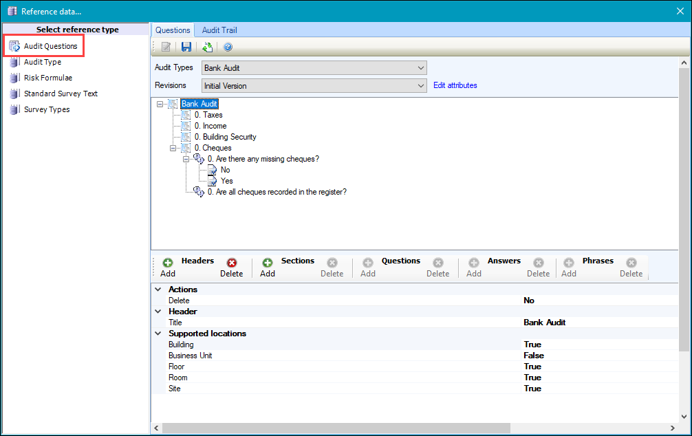Audit Questions reference data