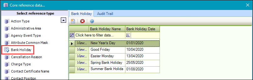 Bank Holiday reference data