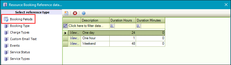 Booking Periods reference data