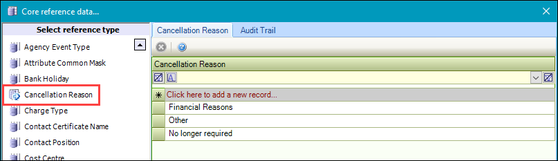 Cancellation Reason reference data