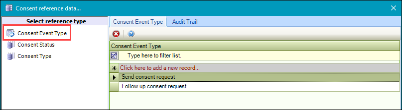 Consent Event Type reference data