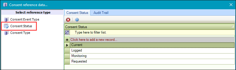 Consent Status reference data