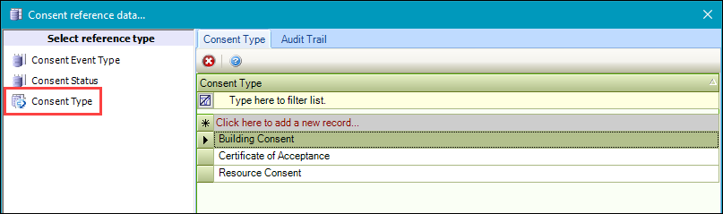 Consent Type reference data