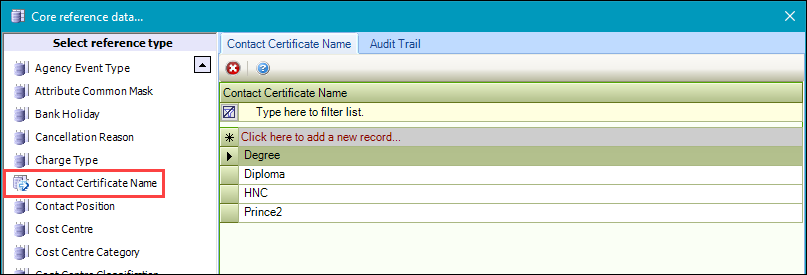 Contact Certificate Name reference data