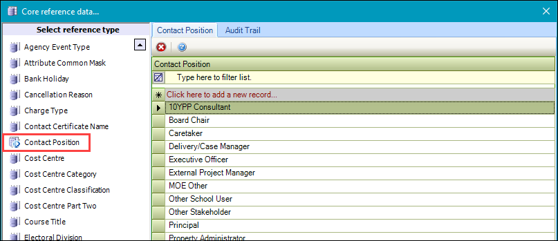 Contact Position reference data