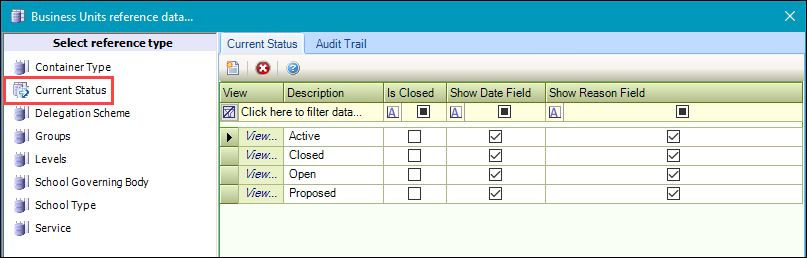 Current Status reference data