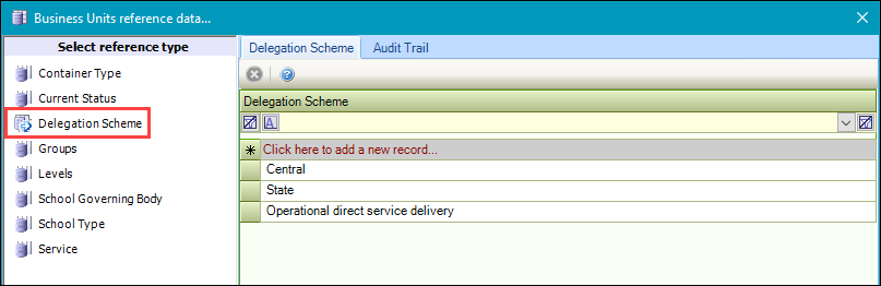 Delegation Scheme reference data