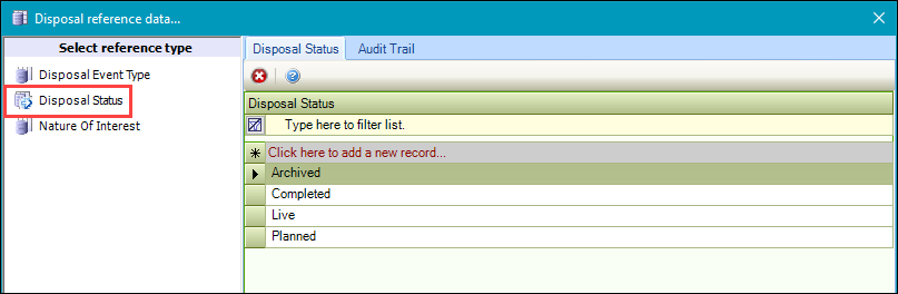 Disposal Status reference data