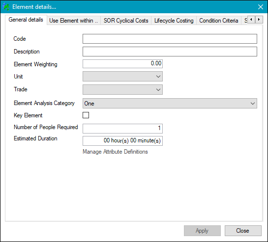 Element Details General Details tab