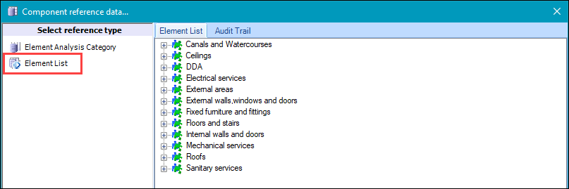 Element List reference data