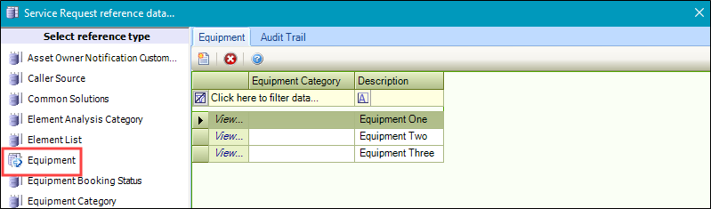 Equipment reference data