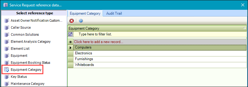 Equipment Category reference data