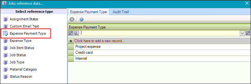 Expense Payment Type reference data